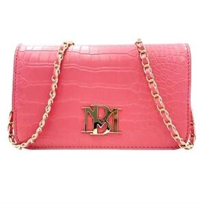 Badgley Mischka Pink Croc Embossed Chain Strap Crossbody Clutch Bag
